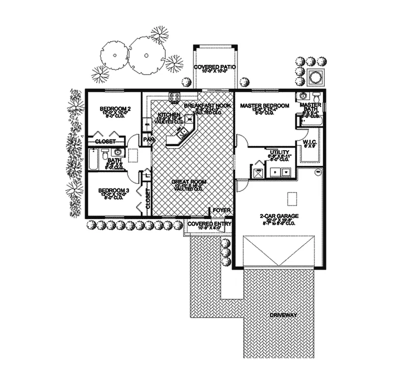 Sunbelt House Plan First Floor - Orange Grove Ranch Home 106D-0009 - Shop House Plans and More