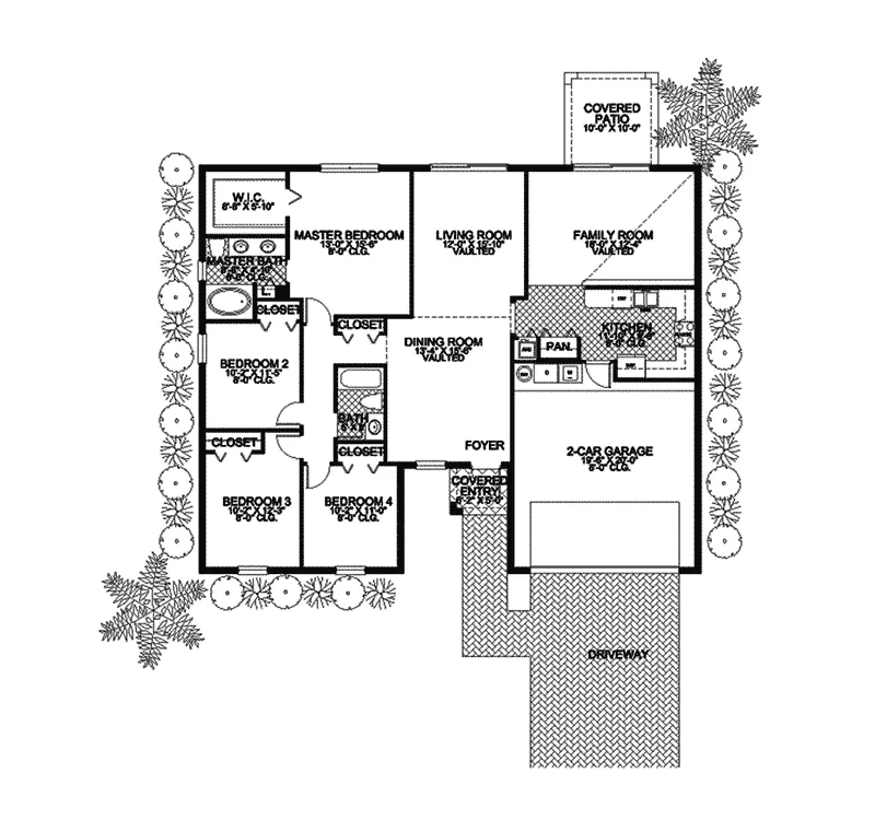 Santa Fe House Plan First Floor - Woolbright Stucco Ranch Home 106D-0018 - Shop House Plans and More