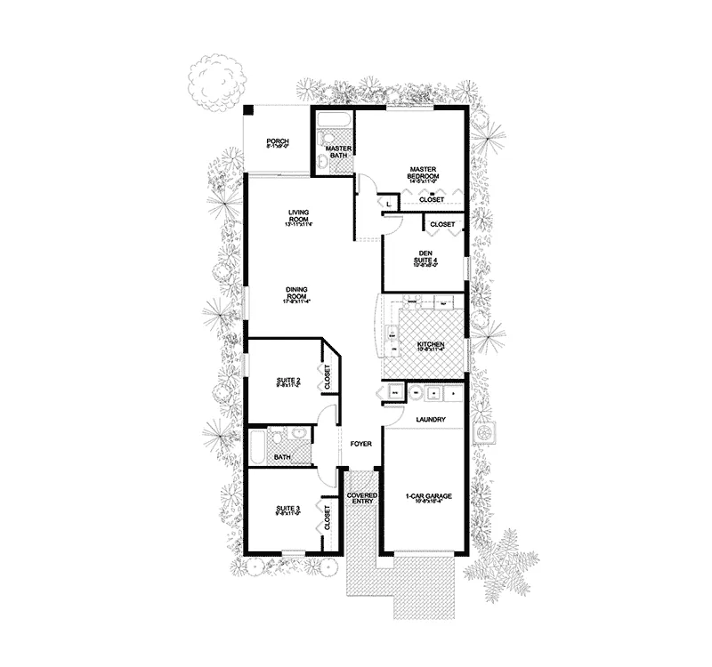 Southwestern House Plan First Floor - Wingate Southwestern Ranch Home 106D-0028 - Shop House Plans and More
