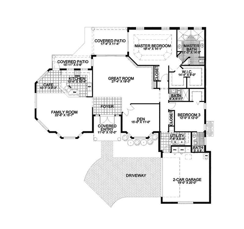 Ranch House Plan First Floor - Piedmont Bay Sunbelt Ranch Home 106D-0033 - Shop House Plans and More