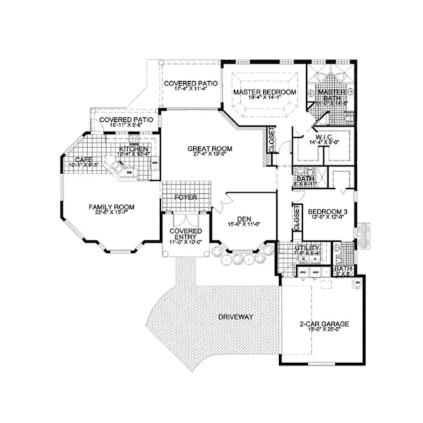 Southwestern House Plan First Floor - Piedmont Bay Sunbelt Ranch Home 106D-0033 - Shop House Plans and More