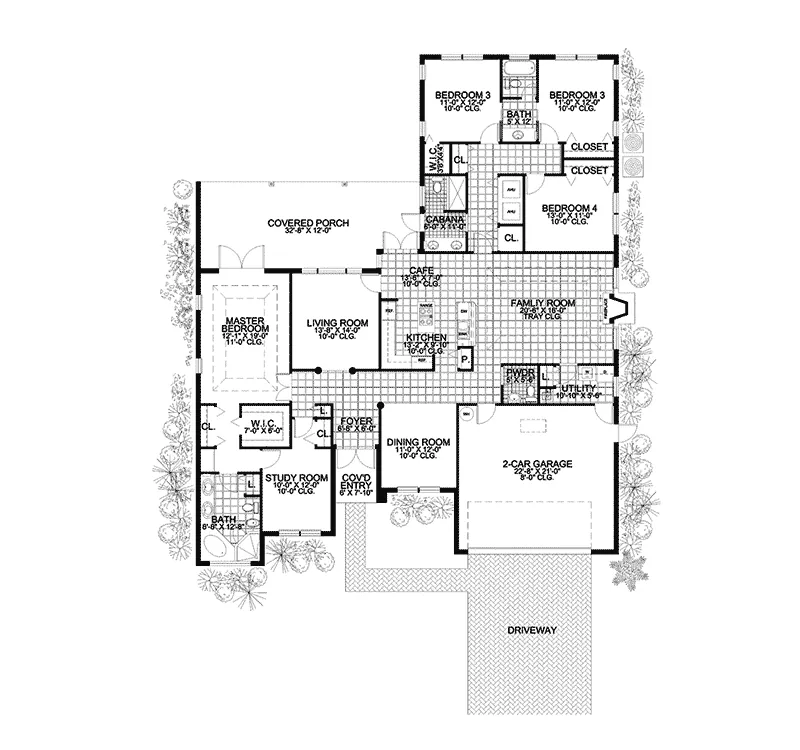 Southwestern House Plan First Floor - Delray Garden Florida Home 106D-0036 - Search House Plans and More