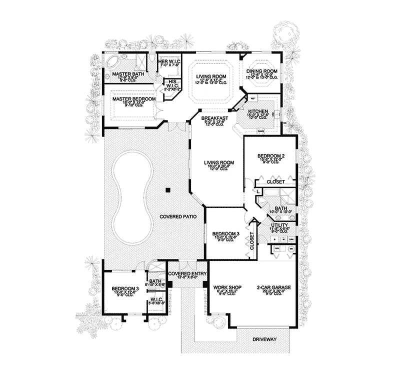 Adobe House Plans & Southwestern Home Design First Floor - Nona Hollow Sunbelt Style Home 106D-0038 - Shop House Plans and More