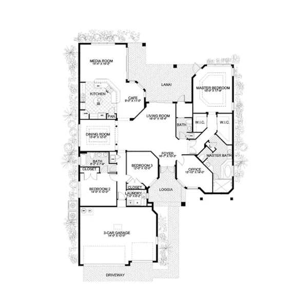 Sunbelt House Plan First Floor - Camino Del Tienda Santa Fe Home 106D-0039 - Search House Plans and More