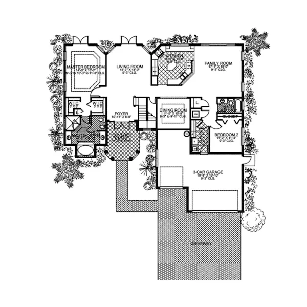 Sunbelt House Plan First Floor - Colony Hill European Ranch Home 106D-0045 - Search House Plans and More