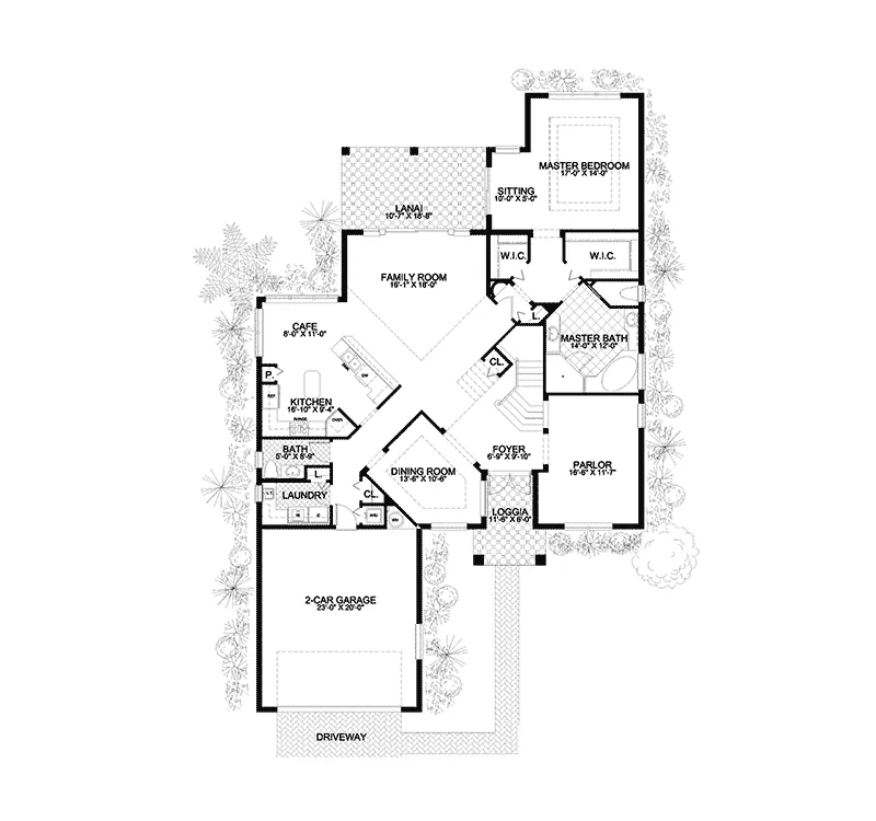 Southwestern House Plan First Floor - Warrington Heights Sunbelt Home 106D-0049 - Shop House Plans and More