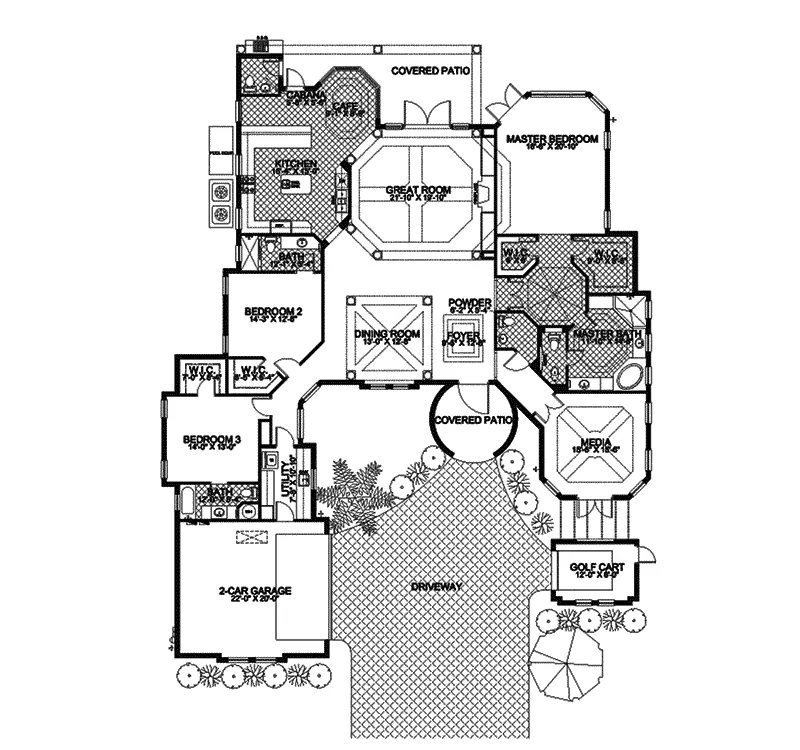 Mediterranean House Plan First Floor - Siesta Lago Mediterranean Home 106S-0002 - Shop House Plans and More