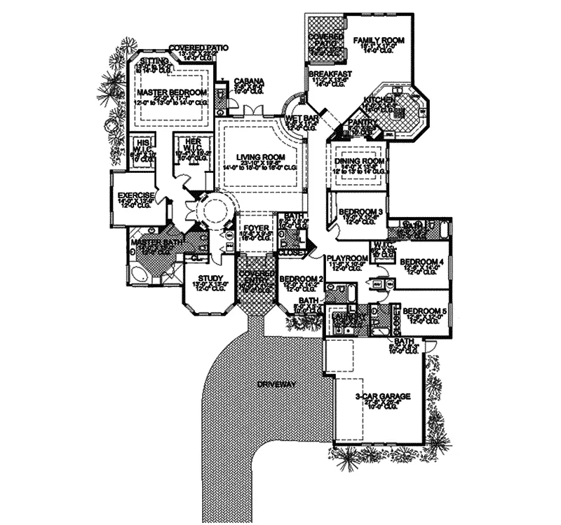 Ranch House Plan First Floor - Miami Bay Luxury Sunbelt Home 106S-0010 - Shop House Plans and More