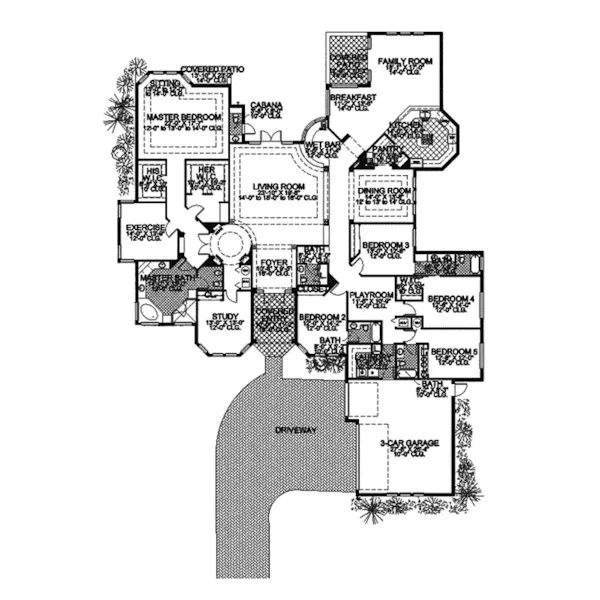 Santa Fe House Plan First Floor - Miami Bay Luxury Sunbelt Home 106S-0010 - Shop House Plans and More