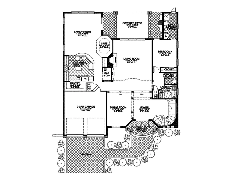 Southwestern House Plan First Floor - Lorinda Spanish Sunbelt Home 106S-0023 - Shop House Plans and More
