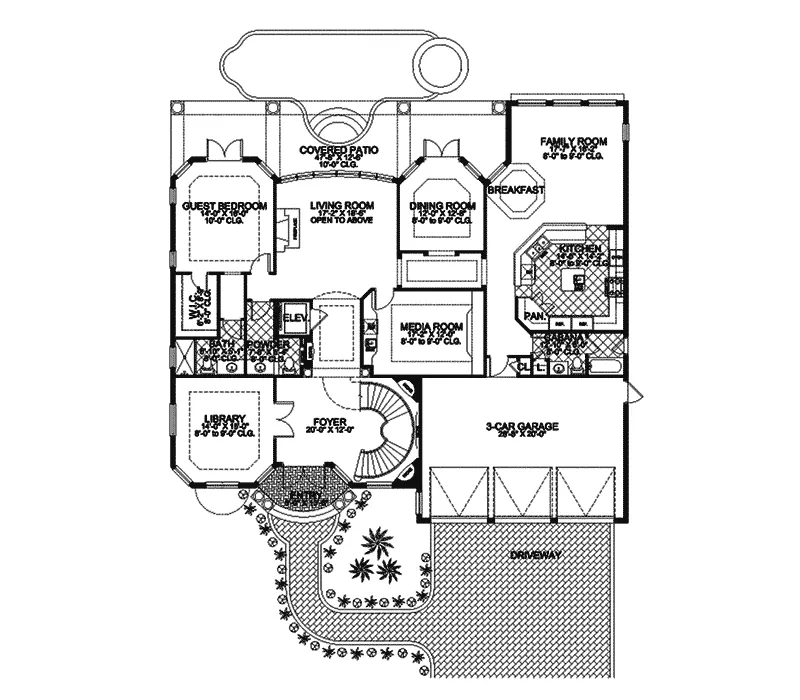 Santa Fe House Plan First Floor - Leonia Mediterranean Home 106S-0035 - Shop House Plans and More