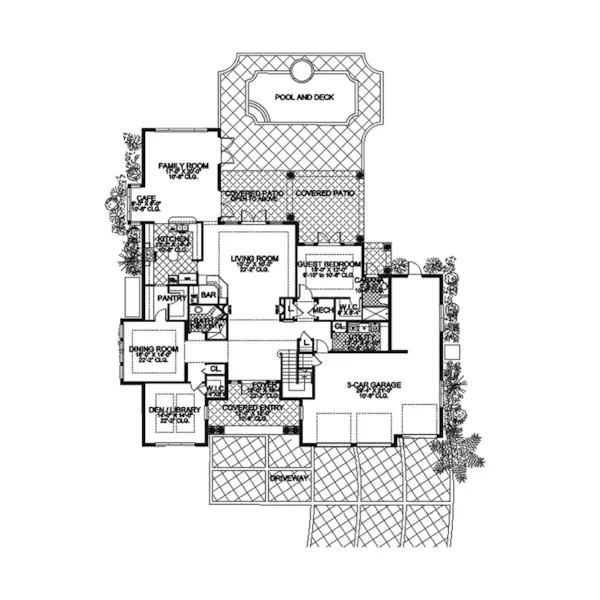 Spanish House Plan First Floor - Osceola Point Mediterranean 106S-0039 - Shop House Plans and More