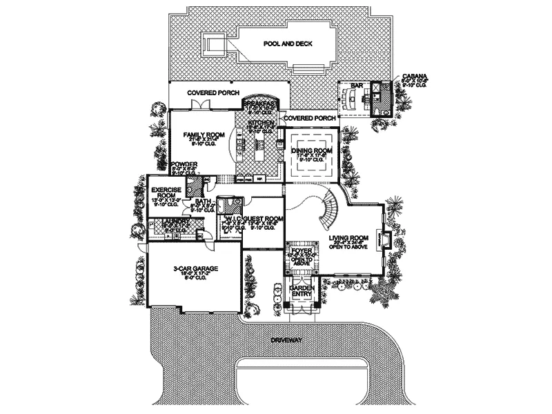 Santa Fe House Plan First Floor - Bay Hill Mediterranean Home 106S-0040 - Search House Plans and More