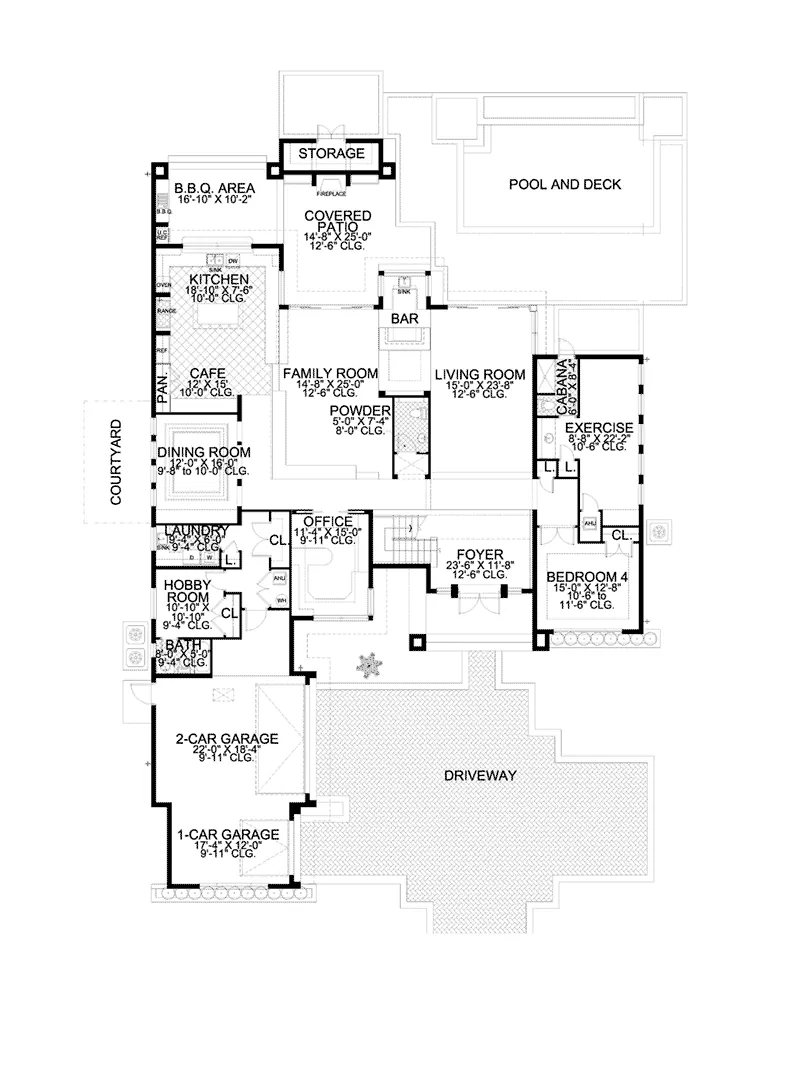 Sunbelt House Plan First Floor - Copeland Park Modern Home 106S-0046 - Search House Plans and More