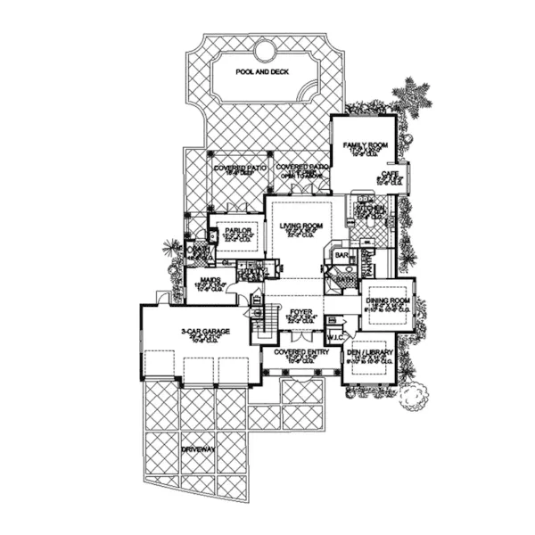 Sunbelt House Plan First Floor - Kinard Spanish Santa Fe Home 106S-0047 - Search House Plans and More