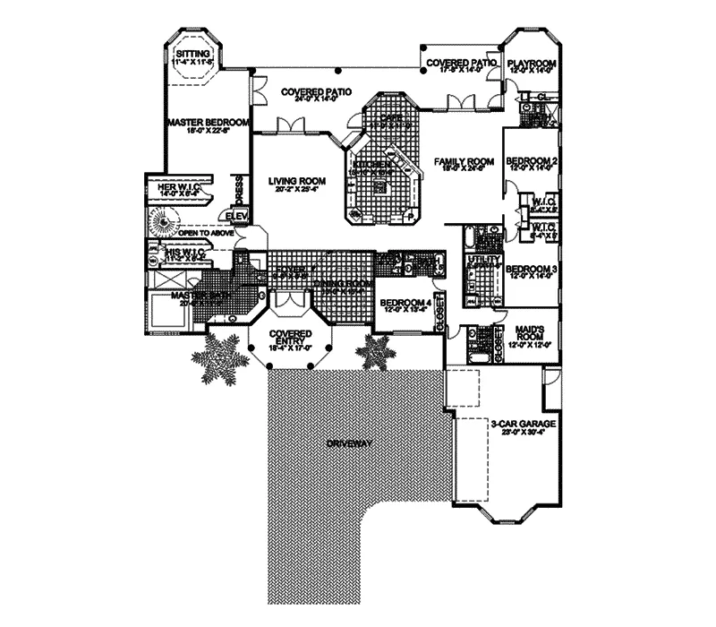 Sunbelt House Plan First Floor - Lucinda Mediterranean Home 106S-0048 - Shop House Plans and More