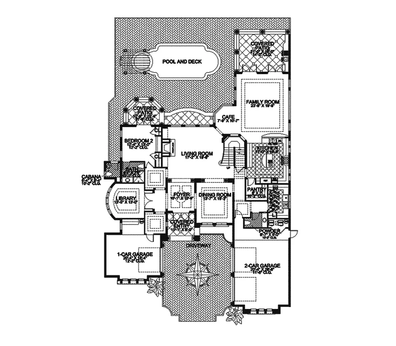 Sunbelt House Plan First Floor - Frontenac Manor Spanish Home 106S-0050 - Search House Plans and More
