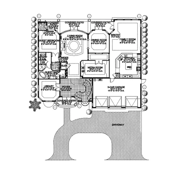 Spanish House Plan First Floor - Palm Harbor Place Sunbelt Home 106S-0061 - Shop House Plans and More