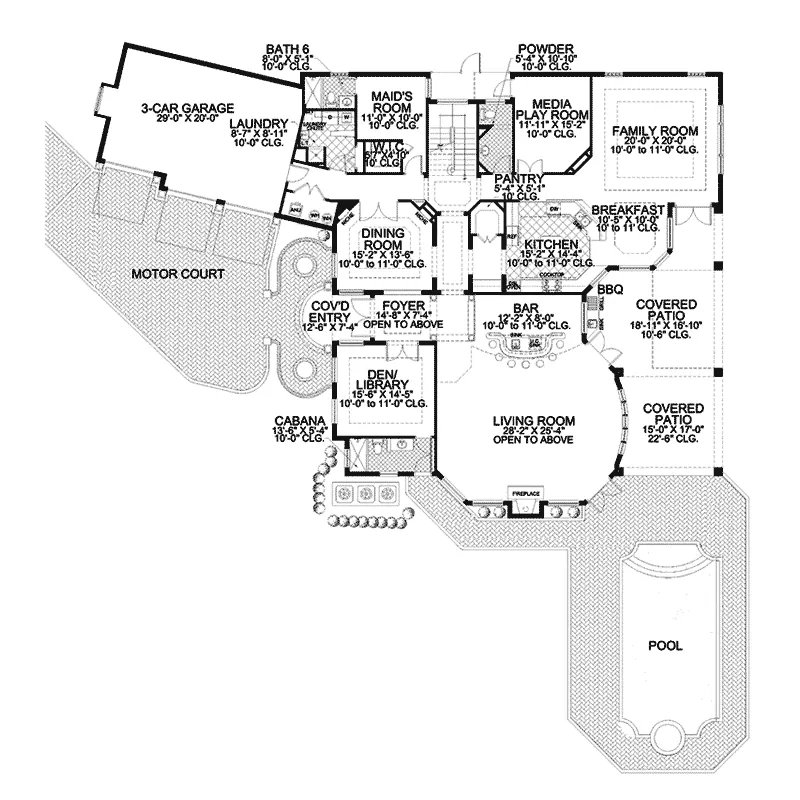 Southwestern House Plan First Floor - Picayne Point Waterfront Home 106S-0067 - Shop House Plans and More