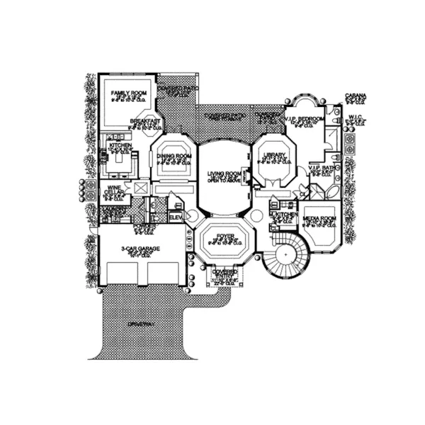 Florida House Plan First Floor - Placida Spanish Luxury Home 106S-0068 - Shop House Plans and More