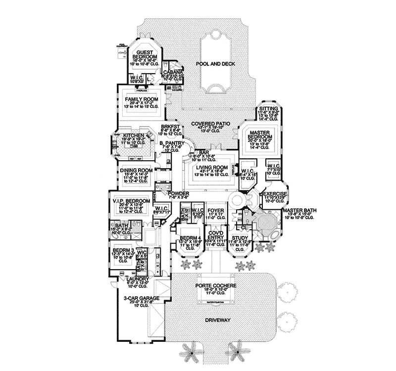 Spanish House Plan First Floor - Orlando Manor Mediterranean 106S-0080 - Shop House Plans and More