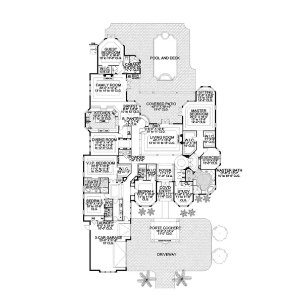 Santa Fe House Plan First Floor - Orlando Manor Mediterranean 106S-0080 - Shop House Plans and More