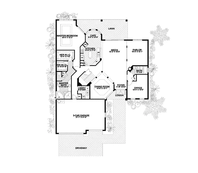 Sunbelt House Plan First Floor - Clermont Canyon Luxury Home 106S-0081 - Search House Plans and More