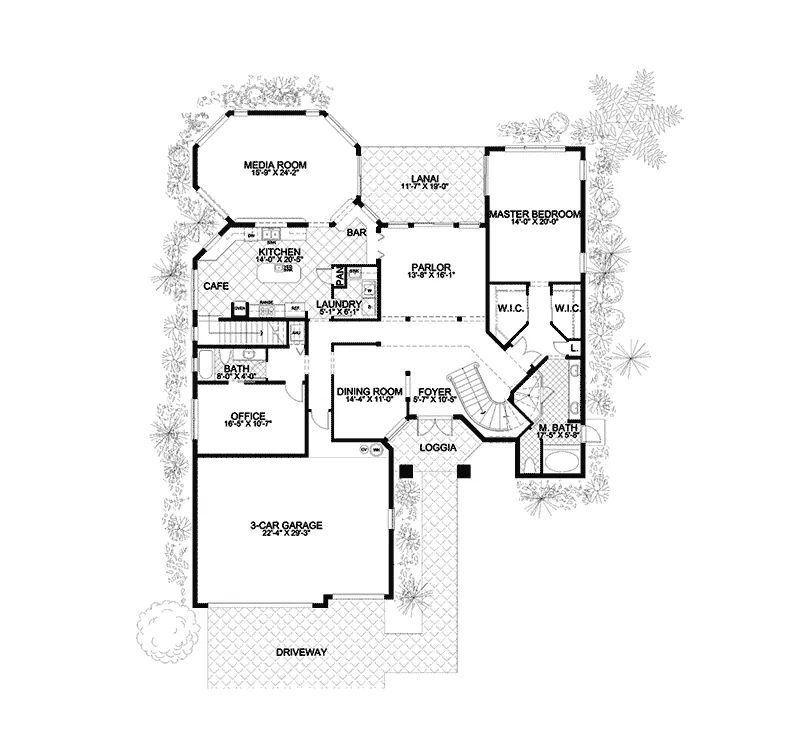 Santa Fe House Plan First Floor - Duncan Hill Southwestern Home 106S-0083 - Search House Plans and More