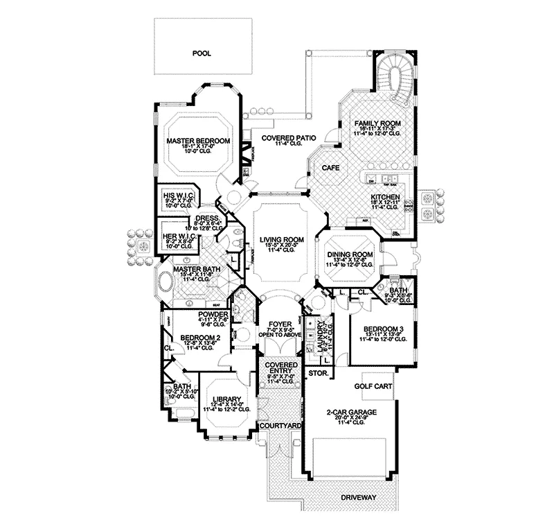 Santa Fe House Plan First Floor - Benson Park Santa Fe Style Home 106S-0084 - Search House Plans and More