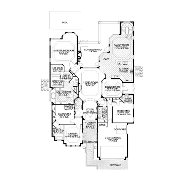 Sunbelt House Plan First Floor - Benson Park Santa Fe Style Home 106S-0084 - Search House Plans and More