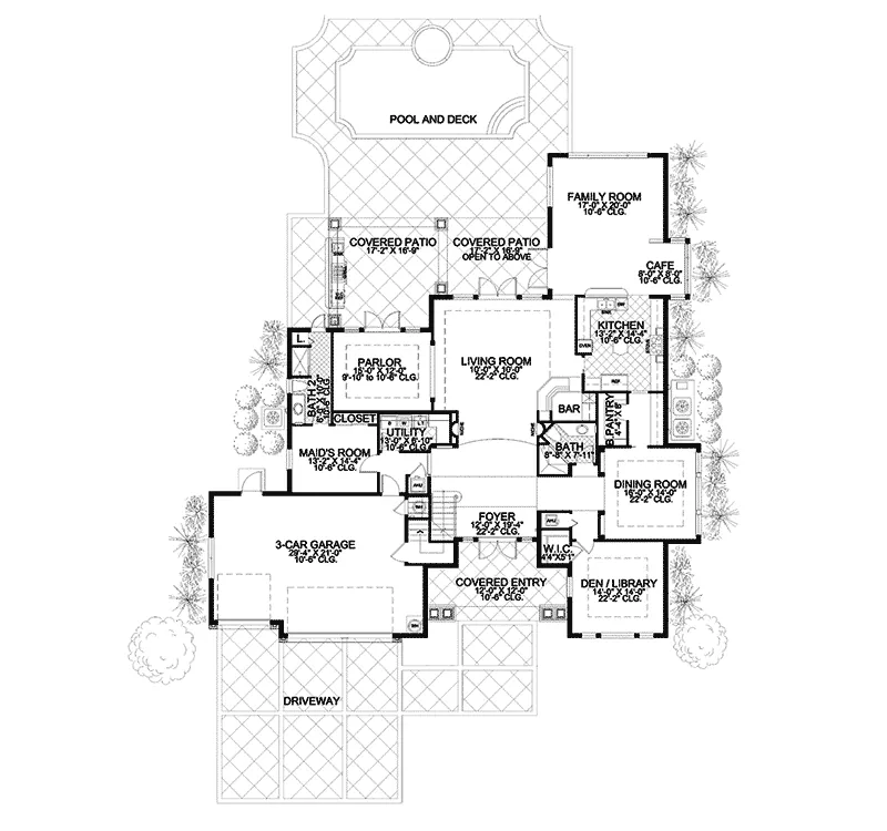 Santa Fe House Plan First Floor - Del Sol Luxury Sunbelt Home 106S-0094 - Search House Plans and More