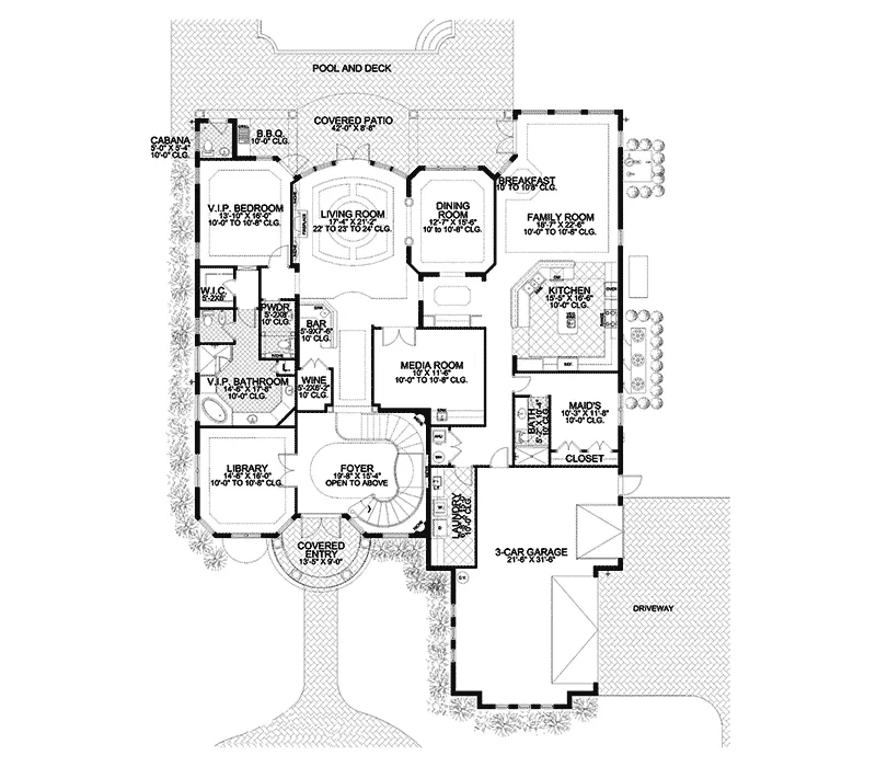 Sunbelt House Plan First Floor - Sonora Hill Spanish Home 106S-0098 - Shop House Plans and More