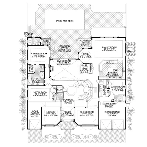 Spanish House Plan First Floor - Lauderdale Hill Sunbelt Home 106S-0099 - Shop House Plans and More