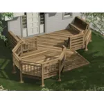 Large deck has multiple levels for added interest to the backyard