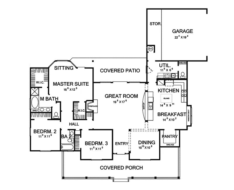 Traditional House Plan First Floor - Portico Country Home 111D-0004 - Shop House Plans and More