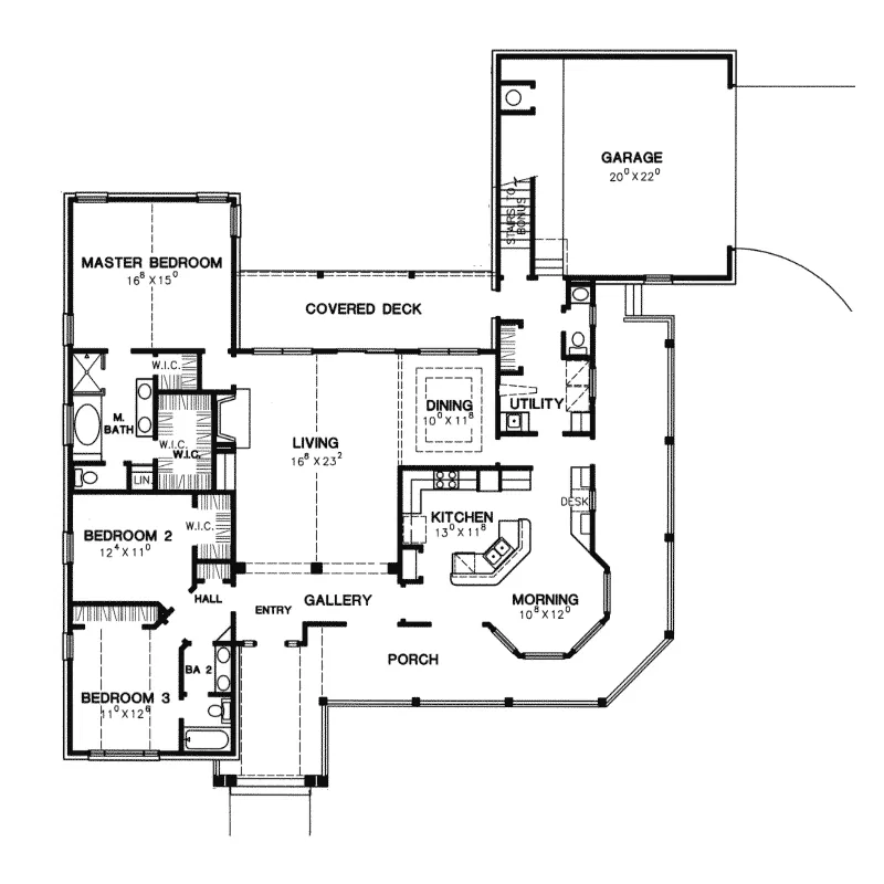 Bungalow House Plan First Floor - Parc Crest Country Ranch Home 111D-0009 - Shop House Plans and More