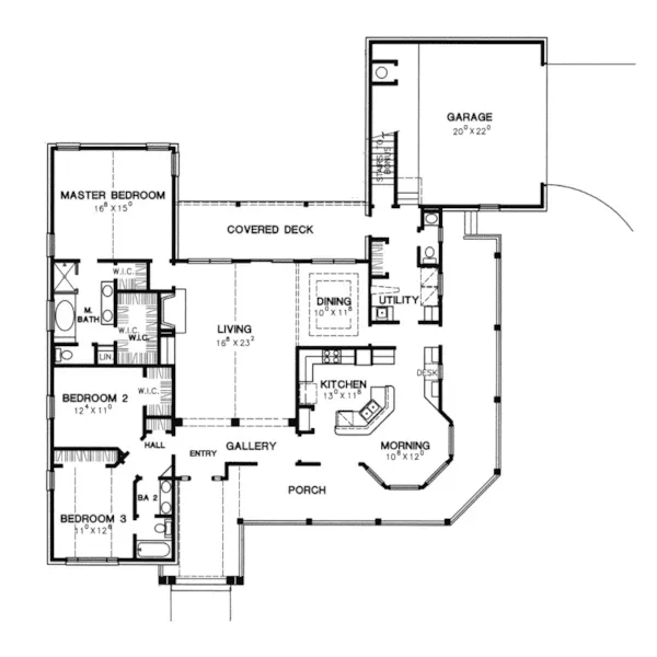 Traditional House Plan First Floor - Parc Crest Country Ranch Home 111D-0009 - Shop House Plans and More