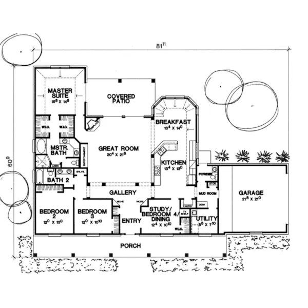 Southern House Plan First Floor - Robard Country Home 111D-0015 - Shop House Plans and More