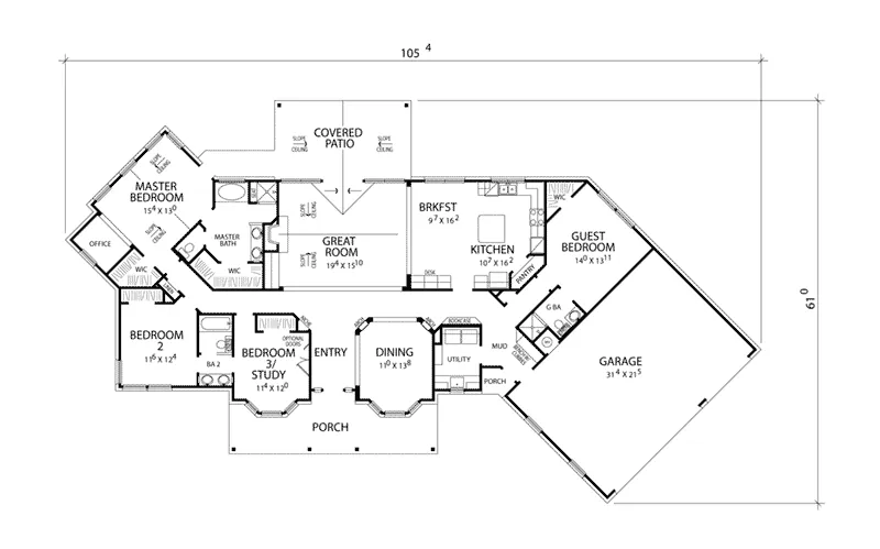 English Cottage House Plan First Floor - Sicily Rustic Ranch Home 111D-0016 - Shop House Plans and More