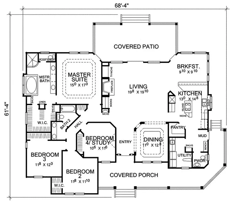 Ranch House Plan First Floor - Waters Creek Country Home 111D-0017 - Shop House Plans and More