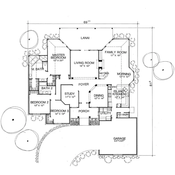 Ranch House Plan First Floor - Baraleilles Ranch Home 111D-0023 - Search House Plans and More