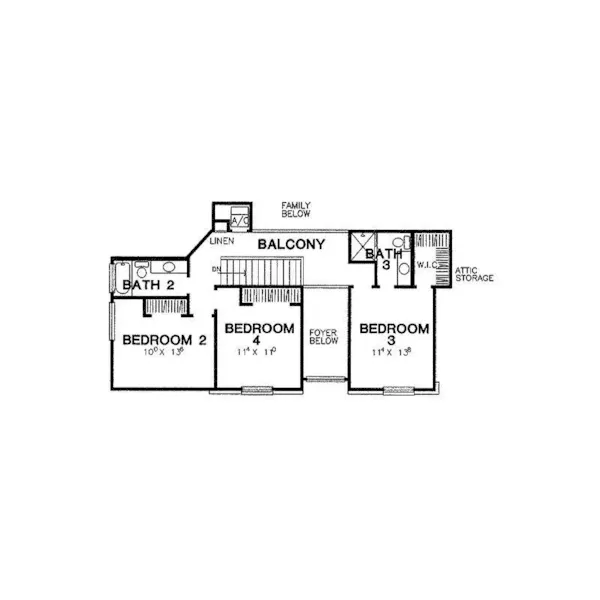 Cape Cod & New England House Plan Second Floor - Drew Plantation Southern Home 111D-0025 - Search House Plans and More