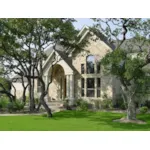 Large Brick Gabled Wall Has Palladian Window on Front Exterior Of This House