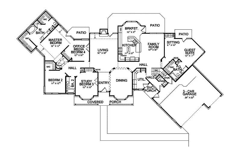 Ranch House Plan First Floor - Pine Run Rustic Home 111D-0030 - Shop House Plans and More