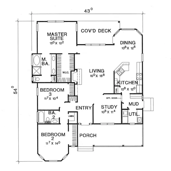 Ranch House Plan First Floor - Baker Lane Country Cottage 111D-0044 - Search House Plans and More