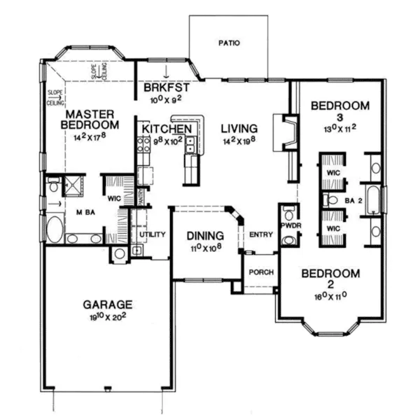 Ranch House Plan First Floor - Ferndell Ranch Home 111D-0045 - Shop House Plans and More