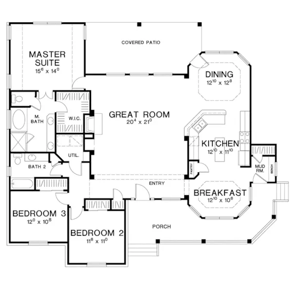 Southern House Plan First Floor - Brownlee Ranch Home 111D-0048 - Shop House Plans and More