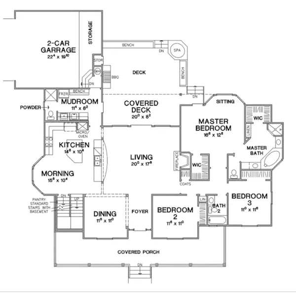 Lowcountry House Plan First Floor - Fletcher Hill Country Home 111D-0049 - Shop House Plans and More