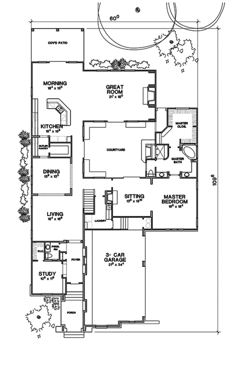 Southwestern House Plan First Floor - 111S-0015 - Shop House Plans and More
