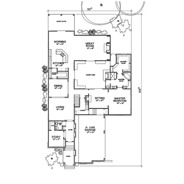 Southwestern House Plan First Floor - 111S-0015 - Shop House Plans and More